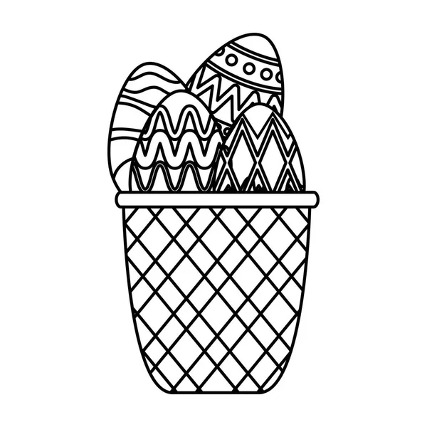 Huevos pintados en cesta feliz Pascua — Vector de stock