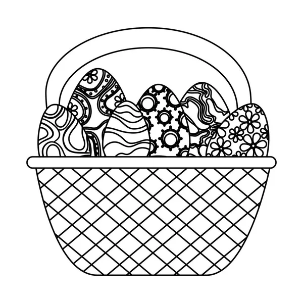 Ovos pintados em cesta Páscoa feliz — Vetor de Stock