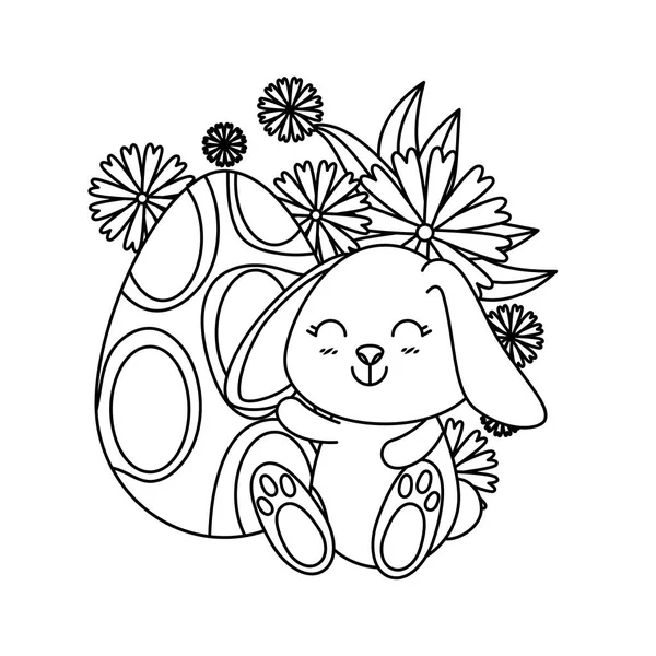 Милый кролик с пасхальными яйцами окрашены и цветы — стоковый вектор