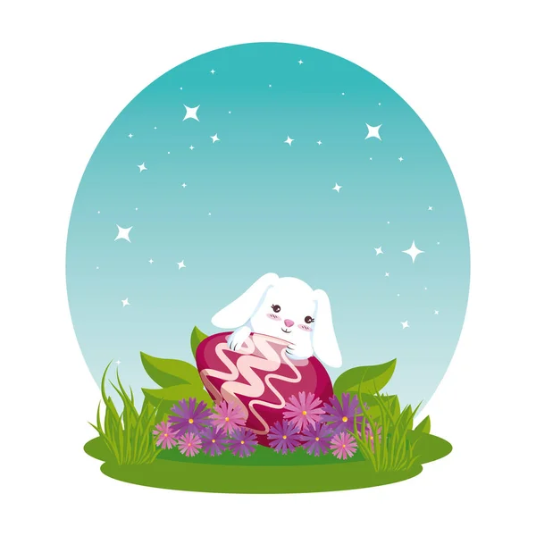 Paskalya yumurtası ile sevimli tavşan bahçede boyalı — Stok Vektör