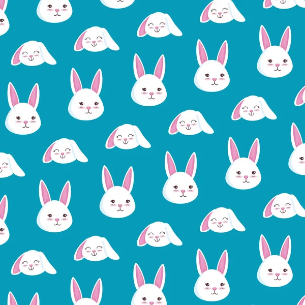 Niedlichen Kaninchen Köpfe Muster Hintergrund — Stockvektor