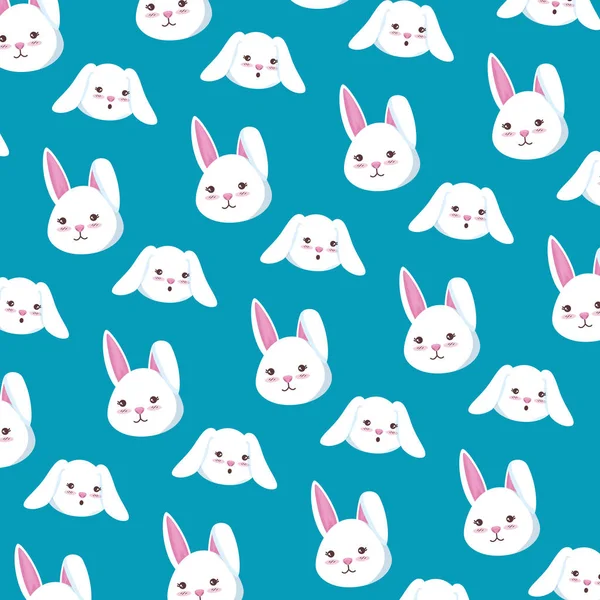 Niedlichen Kaninchen Köpfe Muster Hintergrund — Stockvektor