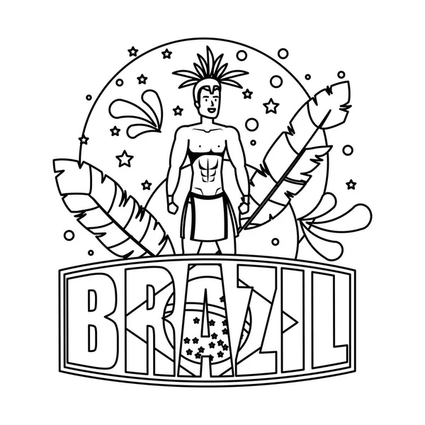 Бразильский танцор с бразильской этикеткой — стоковый вектор