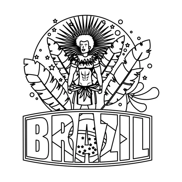 Brazil férfi táncos Brazília címkével — Stock Vector