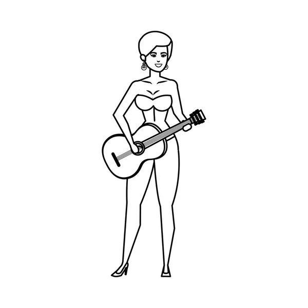 Piękna kobieta z strój kąpielowy, gra na gitarze — Wektor stockowy