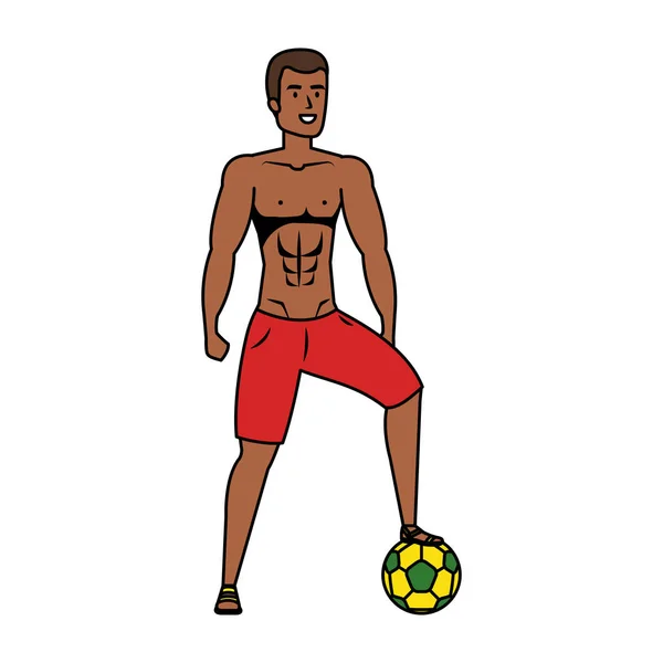 Молодой атлетичный черный мужчина играет в футбол — стоковый вектор