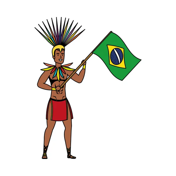 Brazilian male dancer waving flag — Stock Vector