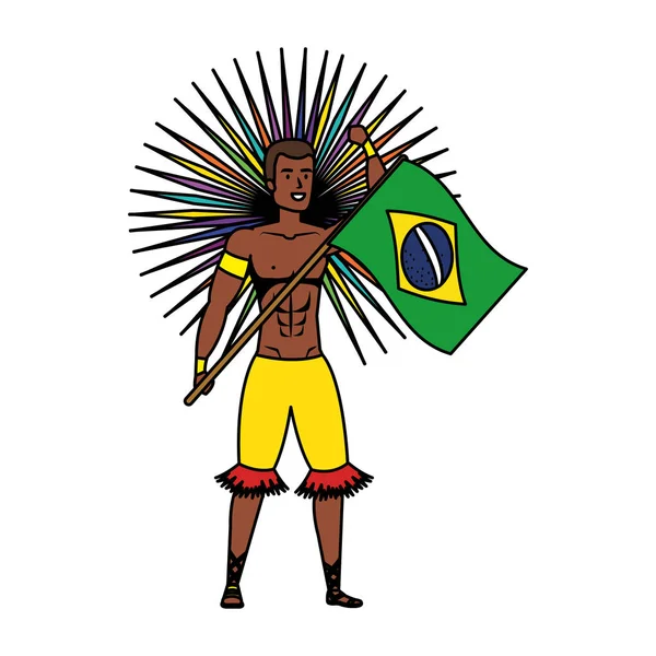 브라질 남성 댄서 흔들며 깃발 — 스톡 벡터