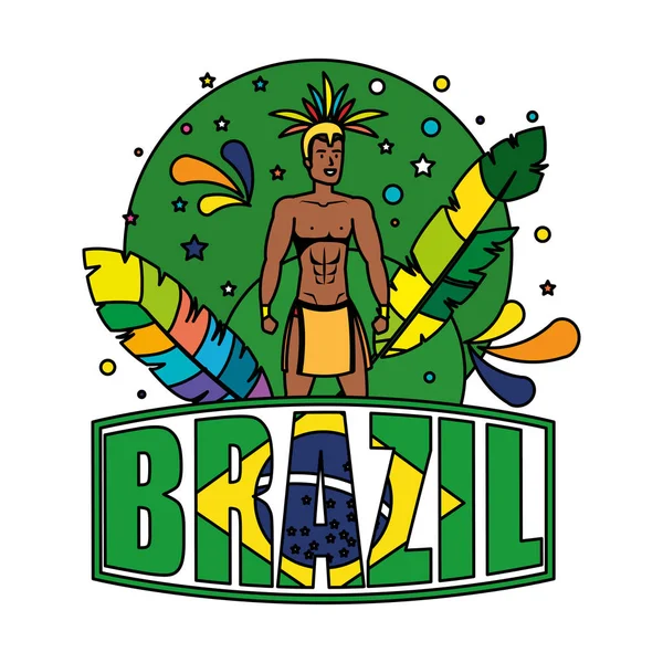 Brezilya etiketi ile Brezilyalı erkek dansçı — Stok Vektör