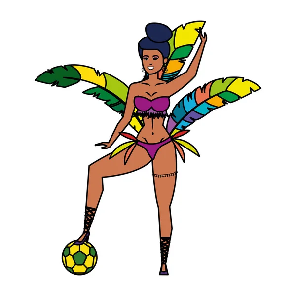 Beautiful brazilian garota with soccer balloon — Stock Vector