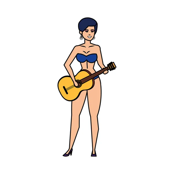Bela mulher com maiô tocando guitarra —  Vetores de Stock