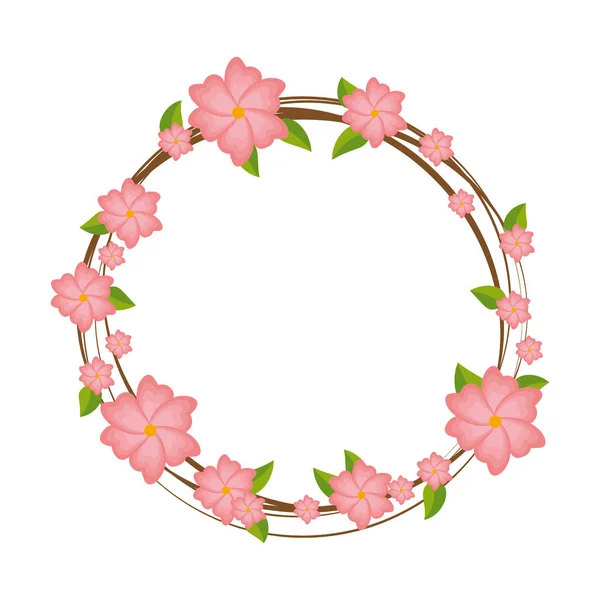 Marco circular con flores y hojas — Vector de stock