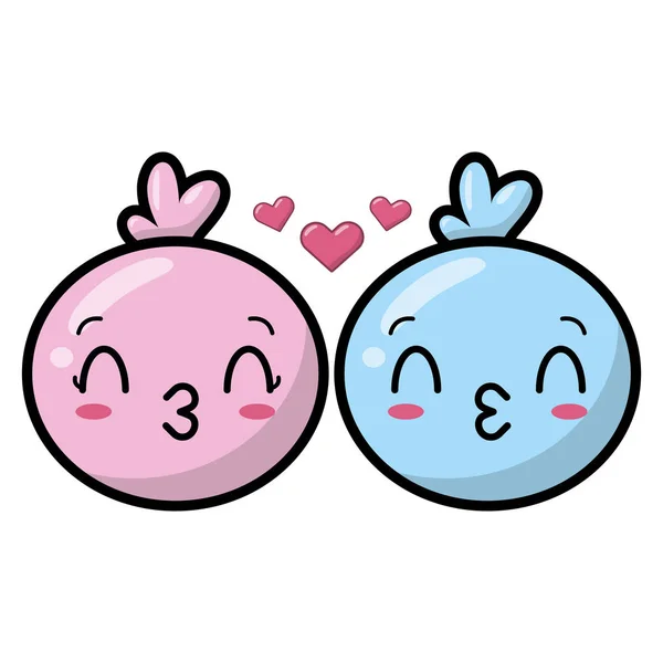 Kawaii faces love kisses cartoon — стоковый вектор