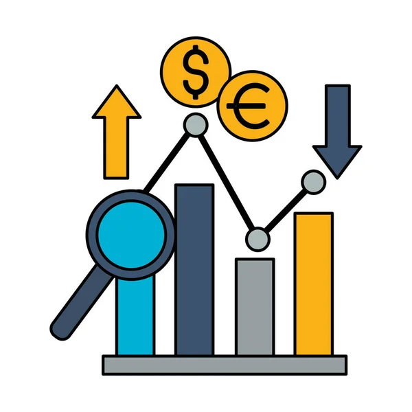 Relatório de negócios dólar euro para cima para baixo — Vetor de Stock