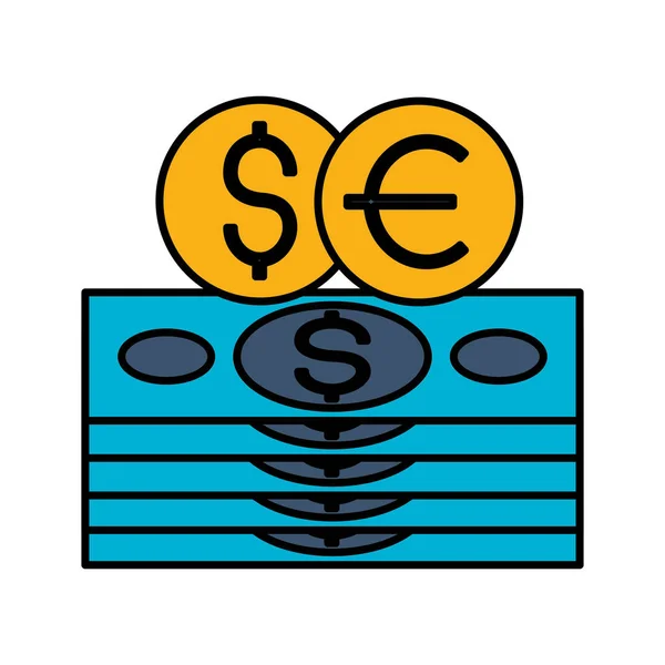 Στοιβάζονται Τραπεζογραμματίων Ευρώ Δολάριο Νομίσματα Εικονογράφηση Διάνυσμα — Διανυσματικό Αρχείο