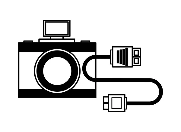 Fotografie camera en de connector kabel — Stockvector