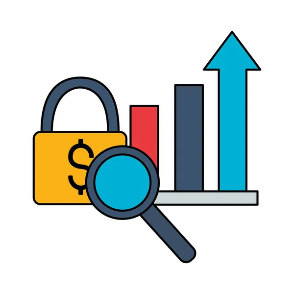市場グラフ拡大鏡セキュリティ — ストックベクタ