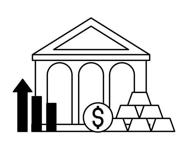 Banco dinheiro ouro barras gráfico mercado de ações — Vetor de Stock