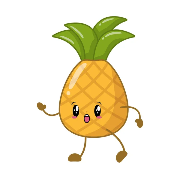 Kawaii abacaxi personagem dos desenhos animados —  Vetores de Stock