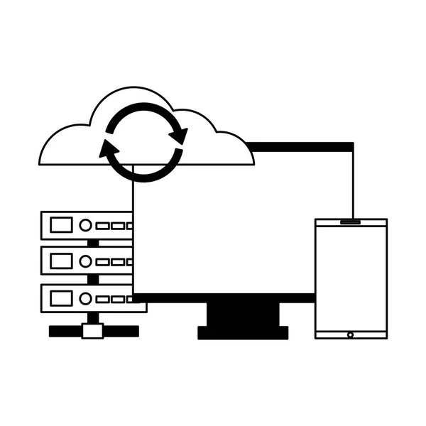 Computador telefone banco de dados servidor armazenamento em nuvem — Vetor de Stock