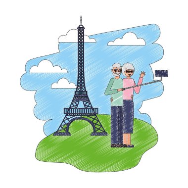 Selfie yapma dedesi Eyfel Kulesi manzara