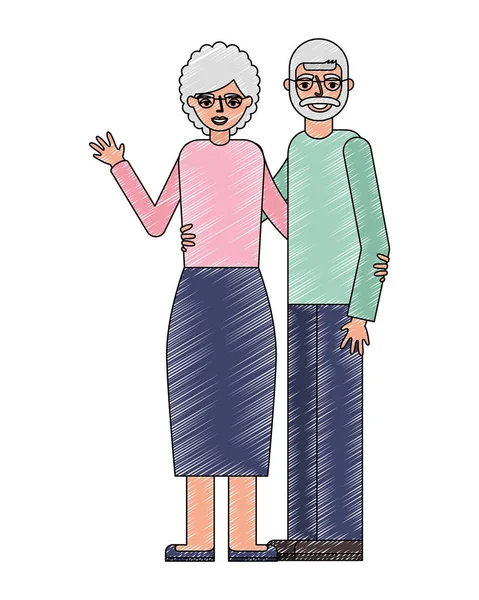 Heureux grand-parents couple embrassé personnages — Image vectorielle