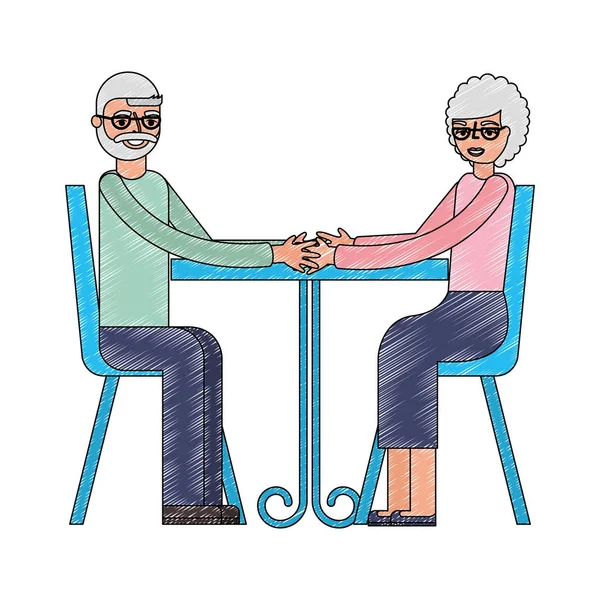 Dziadek i babcia, trzymając się za ręce w tabeli — Wektor stockowy