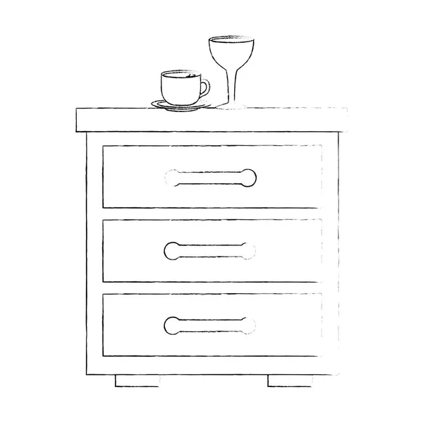 木制抽屉, 一杯咖啡和一杯葡萄酒图标 — 图库矢量图片