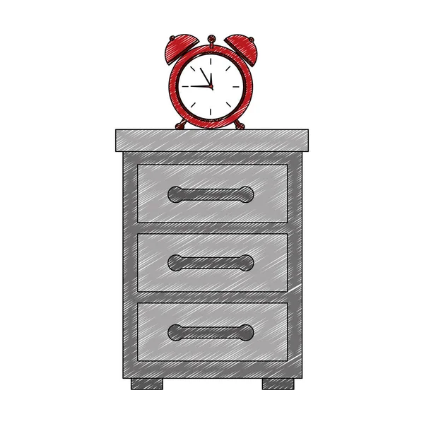 Wooden drawer with alarm clock isolated icon — Stock Vector