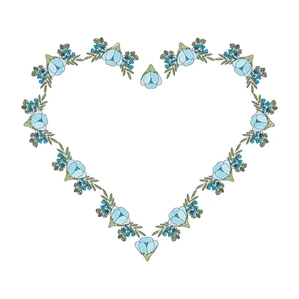 Cornice di bel fiore e foglie a forma di cuore — Vettoriale Stock