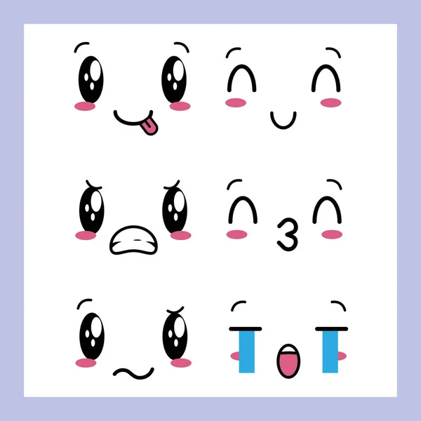 Caras de dibujos animados kawaii — Vector de stock