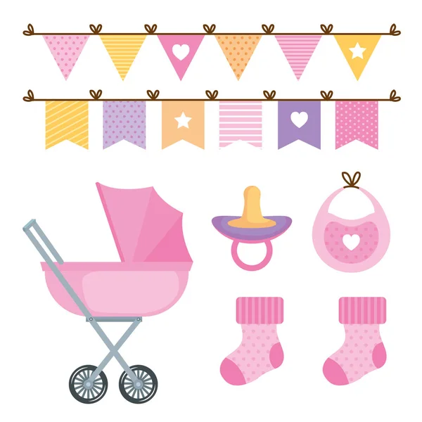 Baby shower card with set items — Stock Vector