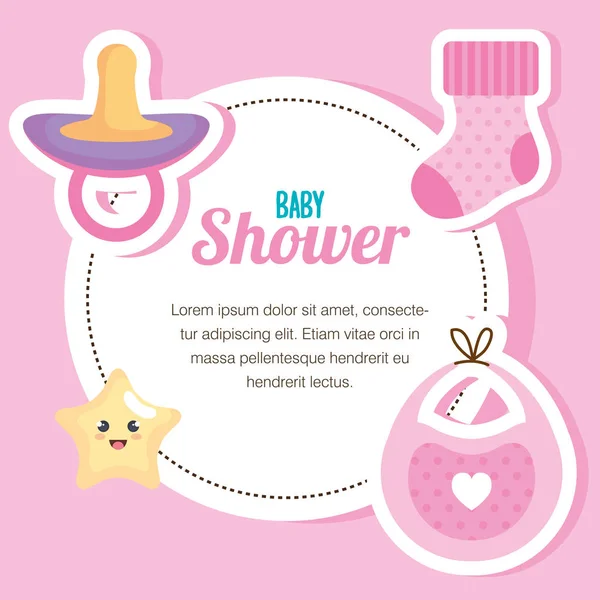 Baby shower card with set items — Stock Vector