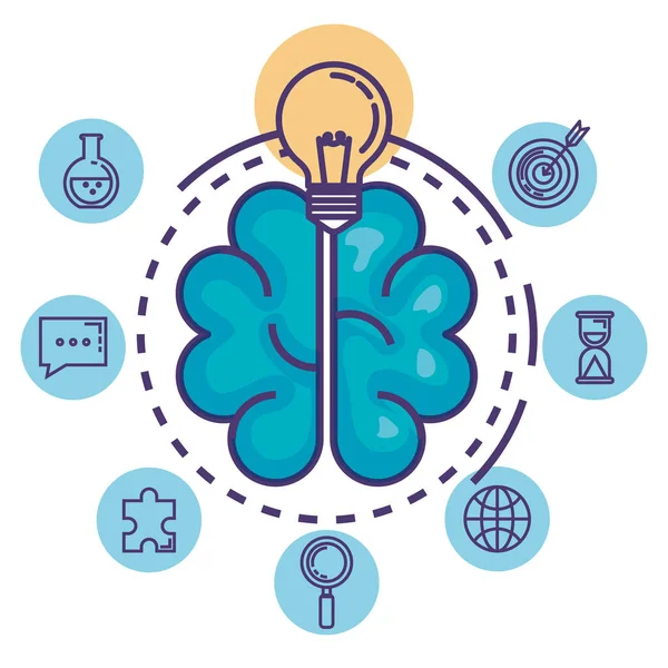 Brain with innovation icons — Stock Vector