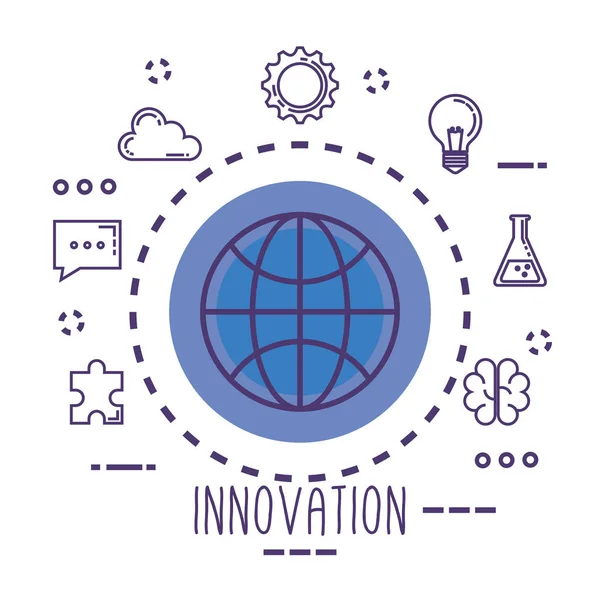 Esfera con iconos de innovación — Vector de stock