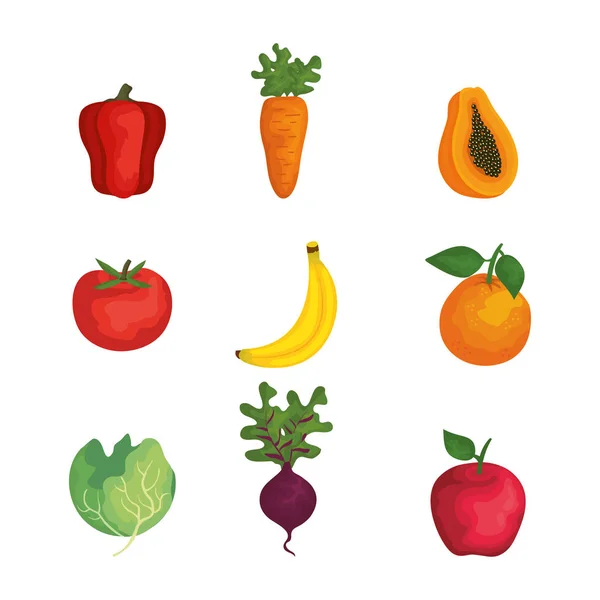 Grupo de frutas y hortalizas — Vector de stock