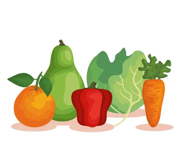 Grupo de frutas e legumes — Vetor de Stock