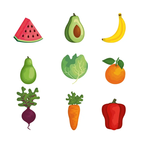 Groupe de fruits et légumes — Image vectorielle
