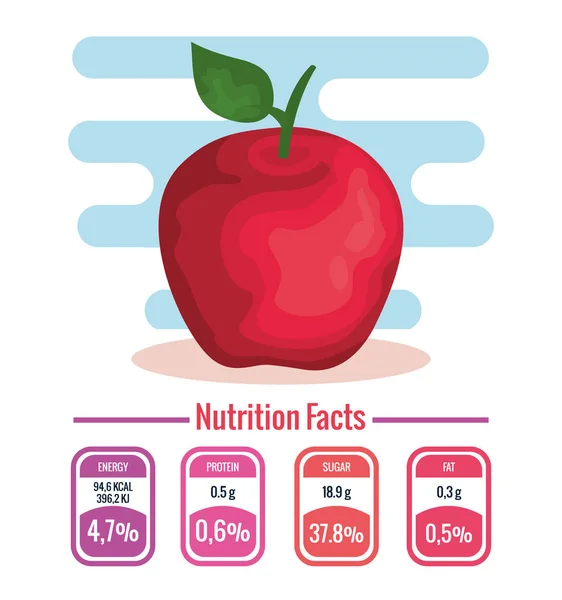 栄養事実を新鮮なリンゴ果実 — ストックベクタ
