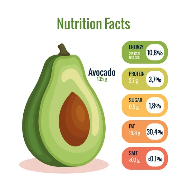 Abacate fresco com fatos nutricionais —  Vetores de Stock