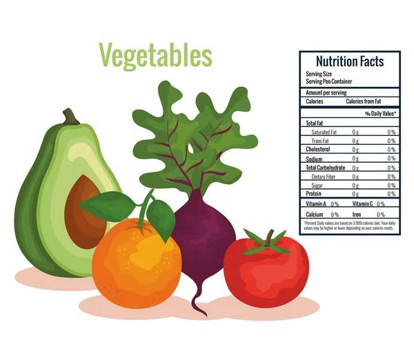 一组有营养事实的水果和蔬菜向量插图设计 — 图库矢量图片
