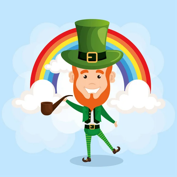 Leprechaun with pipe wooden — Stock Vector