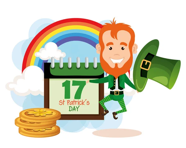 Skřítek s rainbow saint patrick kartou — Stockový vektor