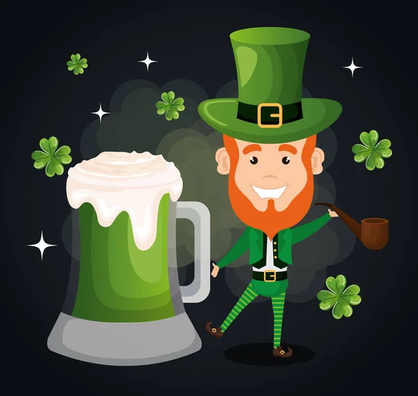 Leprechaun avec tuyau en bois — Image vectorielle