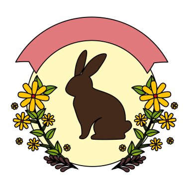 sevimli tavşan karakter siluet çelenk çiçek vektör çizim ile