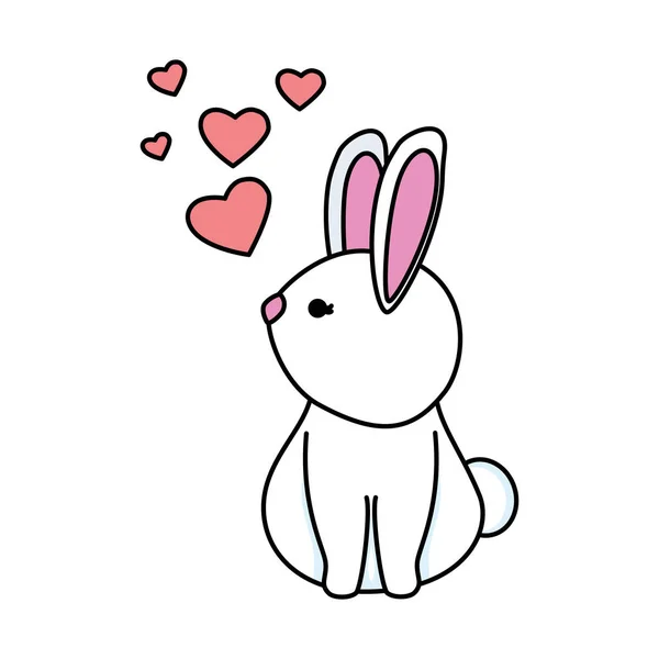Cute rabbit with hearts love — Stock Vector