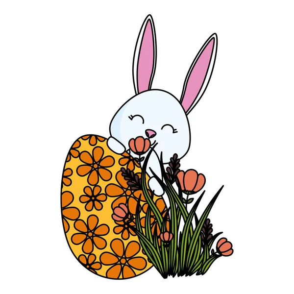 Niedliches Kaninchen mit Osterei im Garten bemalt — Stockvektor