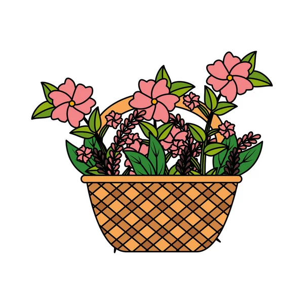 Niedlichen Korb Stroh mit Blumenschmuck — Stockvektor