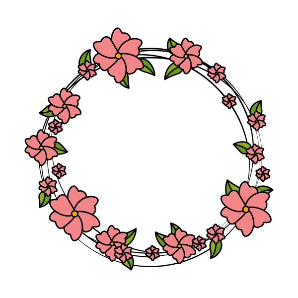 Circulaire frame met bloemen en blaadjes — Stockvector