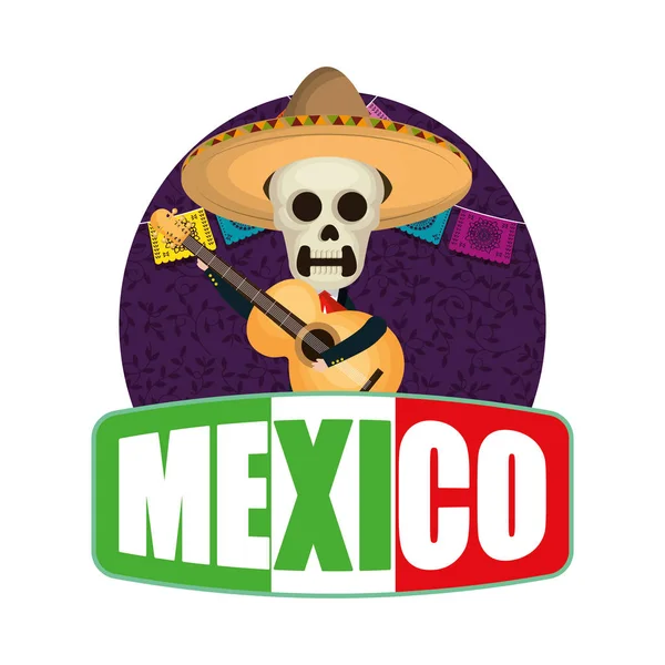 Скелет мексиканский в шляпе — стоковый вектор